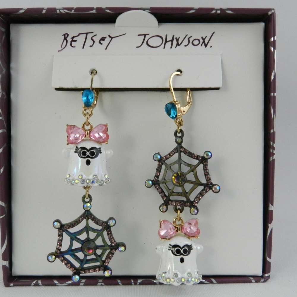 Betsey Johnson Ghost & Spider Web Drop   Earrings